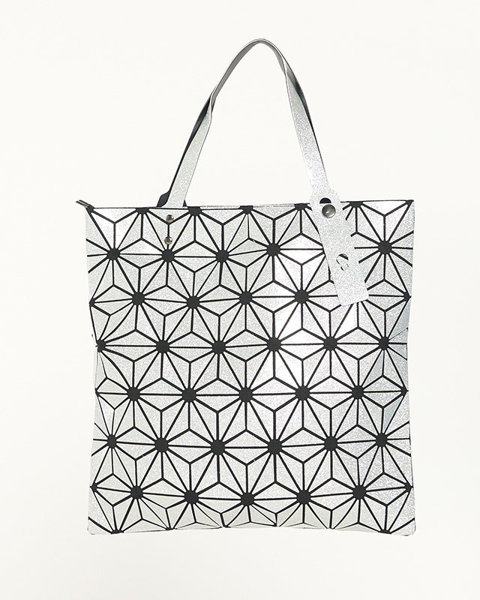 Women's silver glitter handbag with a geometric pattern - Handbags