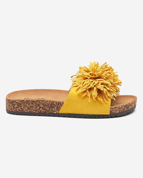 Women's slippers with a fabric ornament in yellow Ailli- Footwear