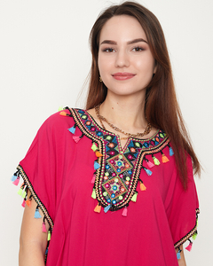 Women's summer tunic with fuchsia tassels - Clothing