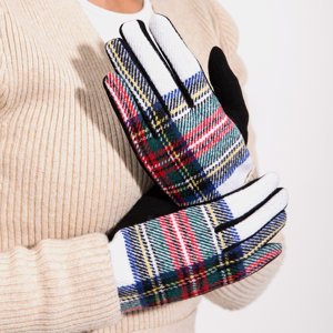 Women's white checked mittens - Accessories
