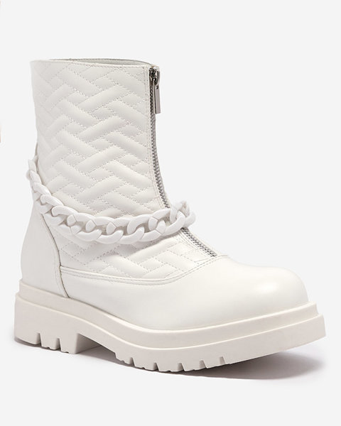 Women's white quilted boots with chain Gecila - Footwear