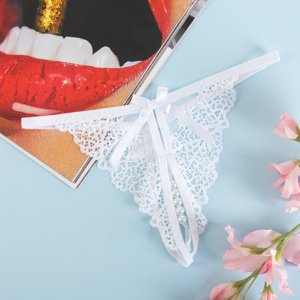 Women's white thong with lace and ornaments - Underwear