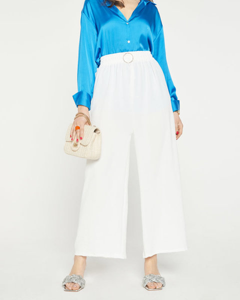 Women's white wide palazzo trousers with embellishment - Clothing