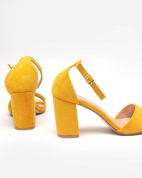 Yellow eco-suede women's sandals on the Mokafi post - Footwear