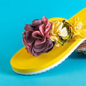 Yellow flip-flops with decorative flowers Flores - Footwear
