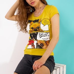 Yellow women's t-shirt with a color print - Clothing